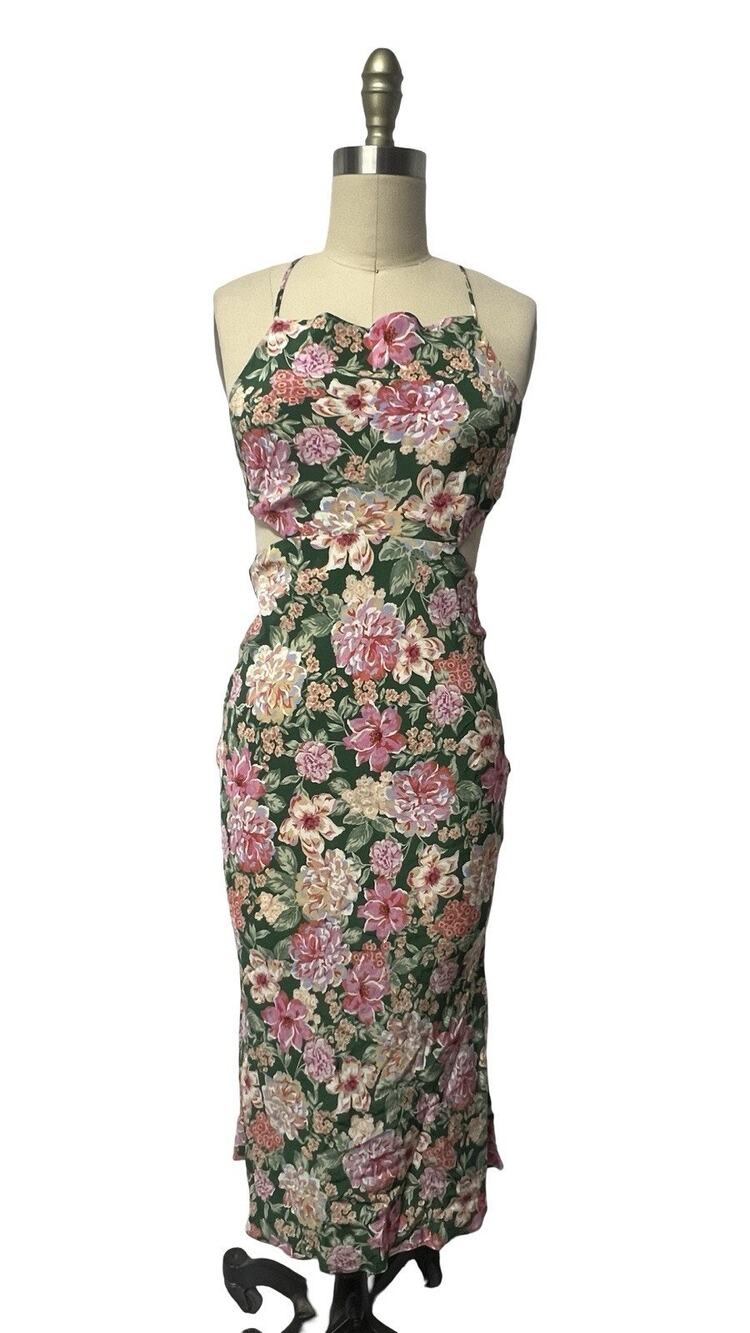 Bec+Bridge Dress Size 2 Silk Halter Slip Midi Botanica Print Cocktail Party